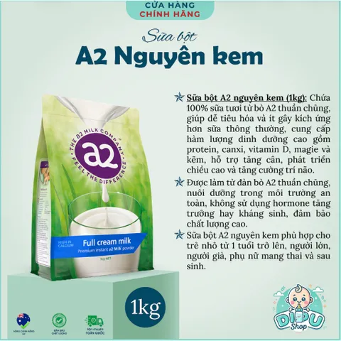 Sữa bột tách béo/nguyên kem A2 Úc 1kg