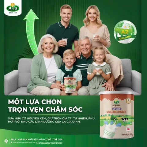 800g Sữa Bột Nguyên Kem A2 Organic Arla Đan Mạch Cho Bé 1 Tuổi