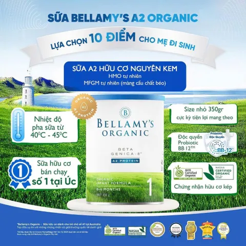 350g Sữa Bellamy Organic A2 Úc - Đạm A2 Dễ Tiêu Hóa HMO Cho Bé 0-3 Tuổi Chính Hãng