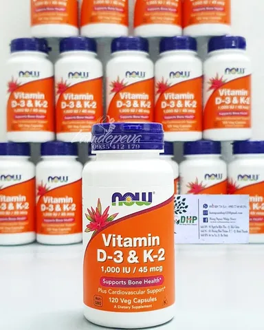 Vitamin D3 1000IU và K2 45mcg Now của Mỹ hộp 120 viên