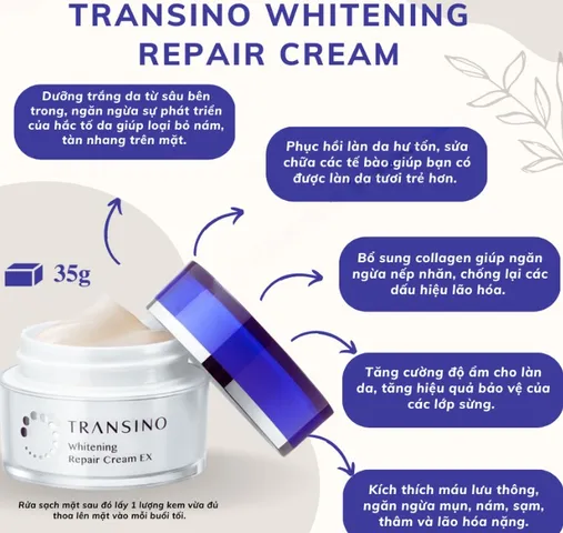 Kem Dưỡng Trắng Da Ban Đêm Transino Whitening Repair Cream - Tái Tạo Da Mịn Màng, Trắng Sáng Tự Nhiên, Hỗ Trợ Cải Thiện Nám