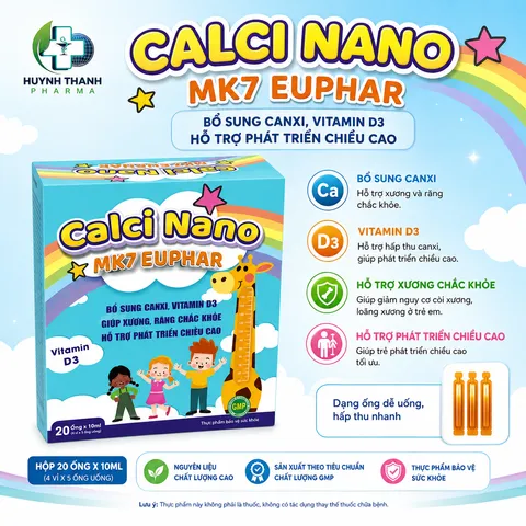 Calci Nano Mk7 Euphar - Hộp 20 Ống