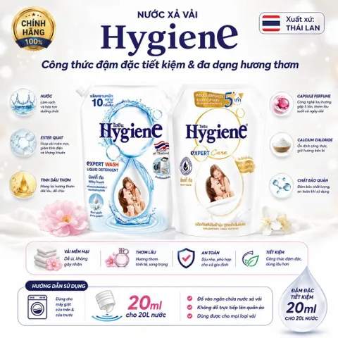Nước xả vải đậm đặc Hygiene - làm mềm vải lưu hương lâu, giữ màu giảm xù 1000ml - Thái Lan