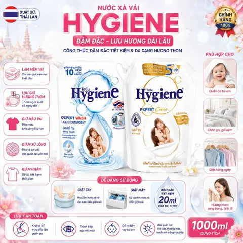 Nước xả vải đậm đặc Hygiene - làm mềm vải lưu hương lâu, giữ màu giảm xù 1000ml - Thái Lan