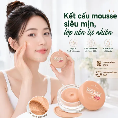 Phấn Tươi Essence natural matte mousse foundation 16g lớp nền mịn lì, kiềm dầu trang điểm hàng ngày