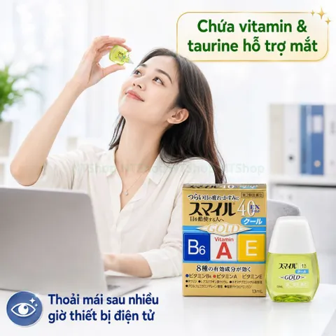 Smile 40 EX Gold 13ml Nhật Bản - Nước Nhỏ Mắt Chứa Vitamin A, B6, E, Taurine Cho Người Dùng Máy Tính