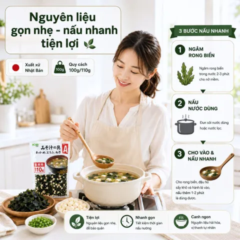 Rong biển đậu hũ sấy khô - nấu canh súp miso nhanh tiện lợi - gói 100g hoặc 110g xuất xứ Nhật Bản