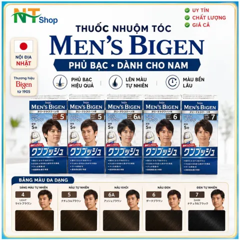 Nhuộm Tóc Nam Bigen Nhật Bản – Phủ Bạc Nhanh 10 Phút, Ít Mùi, Dưỡng Tóc Với  6 Loại Thảo Mộc