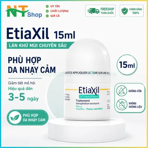 Etiaxil lăn khử mùi 15ml - kiểm soát mồ hôi không cồn không hương liệu phù hợp da nhạy cảm
