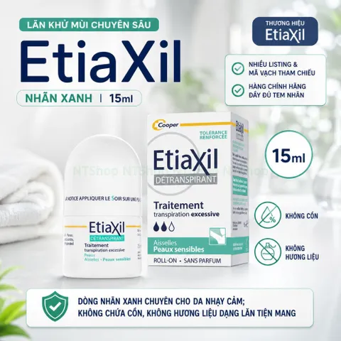Etiaxil lăn khử mùi 15ml - kiểm soát mồ hôi không cồn không hương liệu phù hợp da nhạy cảm