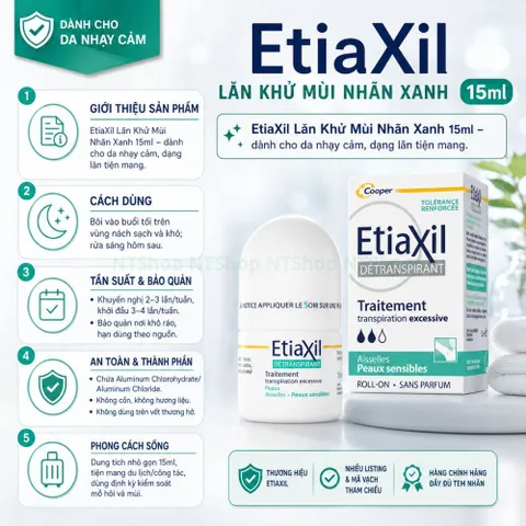Etiaxil lăn khử mùi 15ml - kiểm soát mồ hôi không cồn không hương liệu phù hợp da nhạy cảm