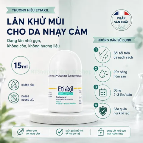 Etiaxil lăn khử mùi 15ml - kiểm soát mồ hôi không cồn không hương liệu phù hợp da nhạy cảm