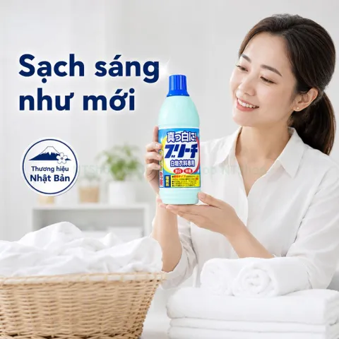 Nước tẩy trắng quần áo trắng hiệu Rocket Nhật Bản - Làm sạch vết bẩn cứng đầu, khử mùi hôi trên áo