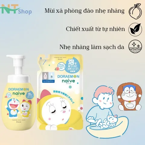 Sữa Tắm Tạo Bọt Naive Doraemon Pump Vàng Cho Bé