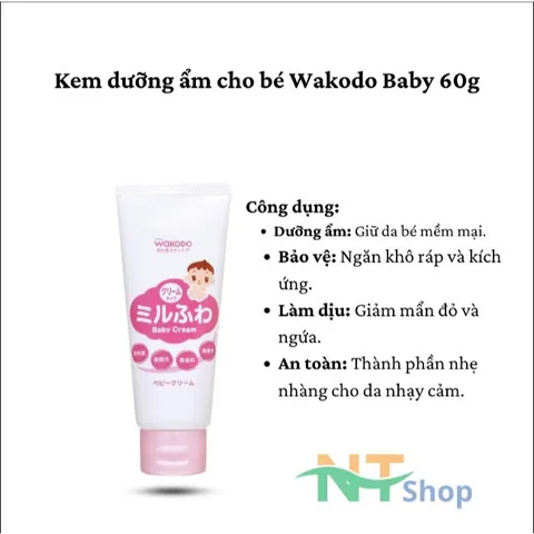 Wakodo Baby Cream 60g - Kem Dưỡng Ẩm Cho Trẻ Sơ Sinh & Em Bé - Hàng Chuẩn Nhật
