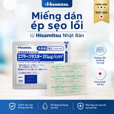 Miếng dán ép sẹo lồi eclar plaster Hisamitsu - làm mềm, xẹp sẹo lồi - độ bám dính cao
