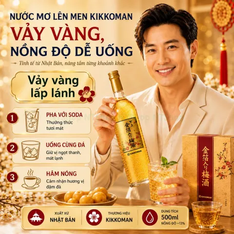 Nước mơ vảy vàng Kikkoman 500ml - dát vàng mỏng lấp lánh - nồng độ 13% dễ uống - quà biếu sang trọng cho tiệc