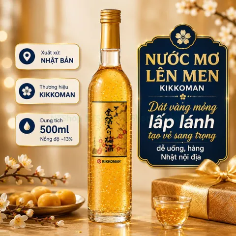 Nước mơ vảy vàng Kikkoman 500ml - dát vàng mỏng lấp lánh - nồng độ 13% dễ uống - quà biếu sang trọng cho tiệc