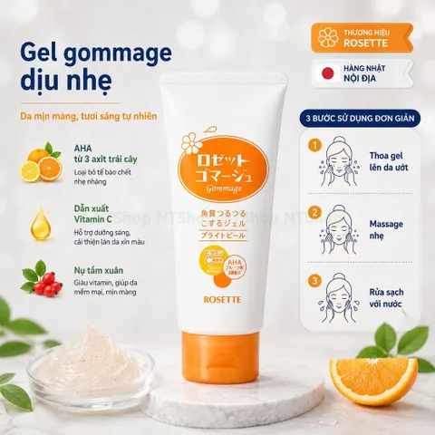 Gel Tẩy Tế Bào Chết Rosette Gommage Nhật Bản Tuýp 120gr Da Mịn, Sáng Da  Thông Thoáng Lỗ Chân Lông