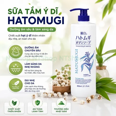 Sữa Tắm Hatomugi Chính Hãng Nhật Bản 800ml Dưỡng Ẩm Và Sáng Da Tự Nhiên Dành Cho Mọi Loại Da