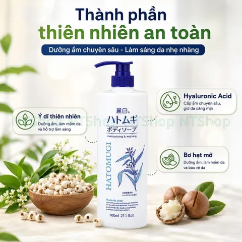 Sữa Tắm Hatomugi Chính Hãng Nhật Bản 800ml Dưỡng Ẩm Và Sáng Da Tự Nhiên Dành Cho Mọi Loại Da