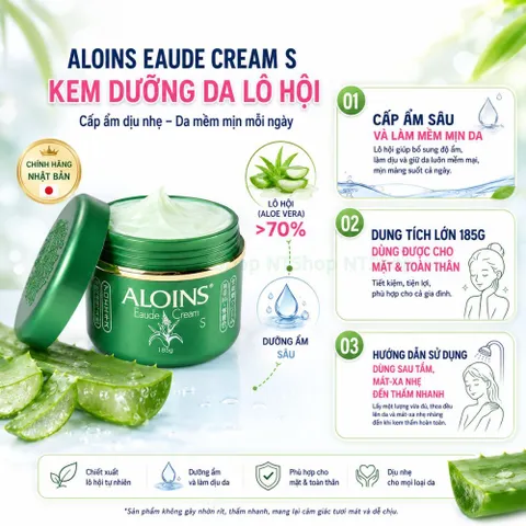 Kem lô hội Aloins Eaude Cream S 185g - cấp ẩm sâu làm mềm da mặt & toàn thân Nhật Bản