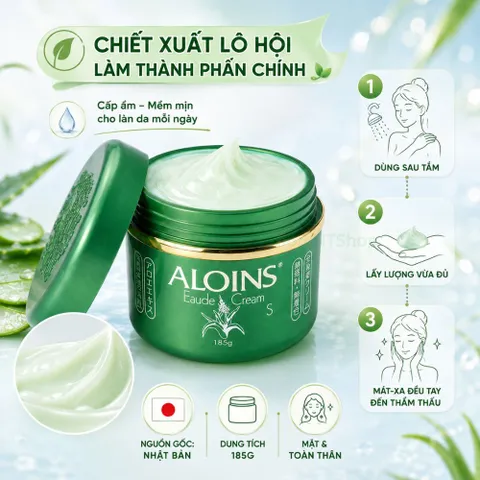 Kem lô hội Aloins Eaude Cream S 185g - cấp ẩm sâu làm mềm da mặt & toàn thân Nhật Bản
