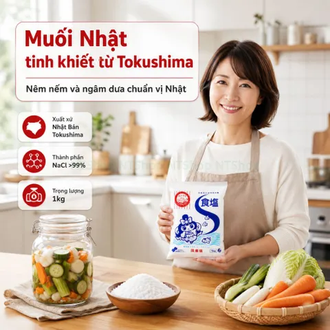 Muối Ăn Tinh khiết Shiojigyo 1kg - Từ Tokushima Nhật Bản Hạt Muối Sạch, Mịn An Toàn Cho Gia Đình