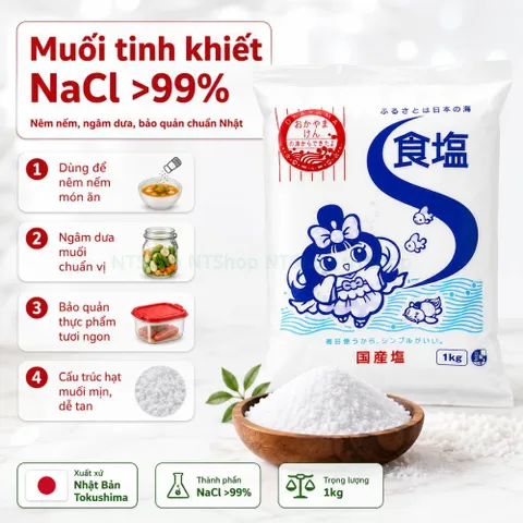 Muối Ăn Tinh khiết Shiojigyo 1kg - Từ Tokushima Nhật Bản Hạt Muối Sạch, Mịn An Toàn Cho Gia Đình