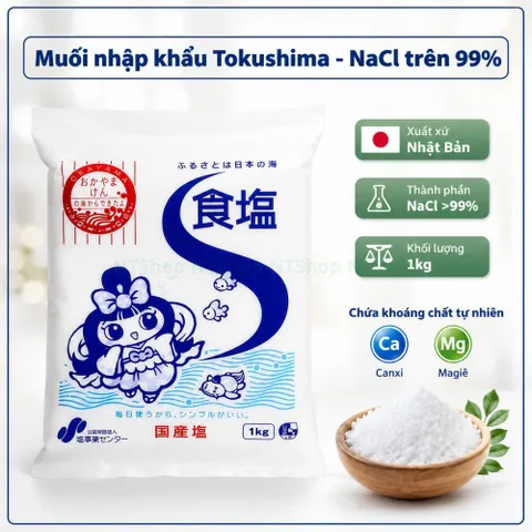 Muối Ăn Tinh khiết Shiojigyo 1kg - Từ Tokushima Nhật Bản Hạt Muối Sạch, Mịn An Toàn Cho Gia Đình