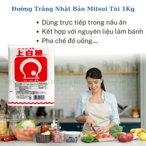 Đường trắng Mitsui 1kg - hạt mịn tan nhanh - hàng Nhật nội địa - dùng nấu ăn pha chế làm bánh