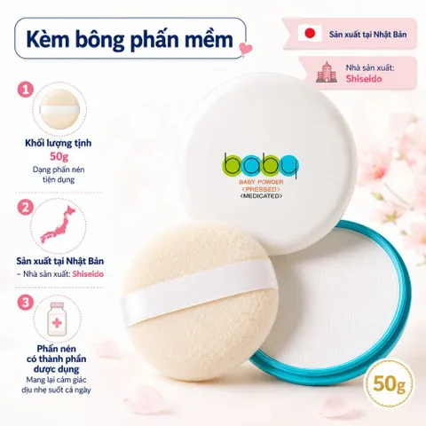 Phấn Nén Shiseido Baby Pressed Powder 50g Nội Địa Nhật -  Phấn Rôm Cho Bé - Phấn Kiềm Dầu Cho Mẹ