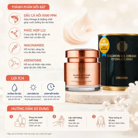 Cre8skin salmon oil cream 80g - kem dưỡng cá hồi dưỡng ẩm sâu làm sáng giảm nếp nhăn Hàn Quốc