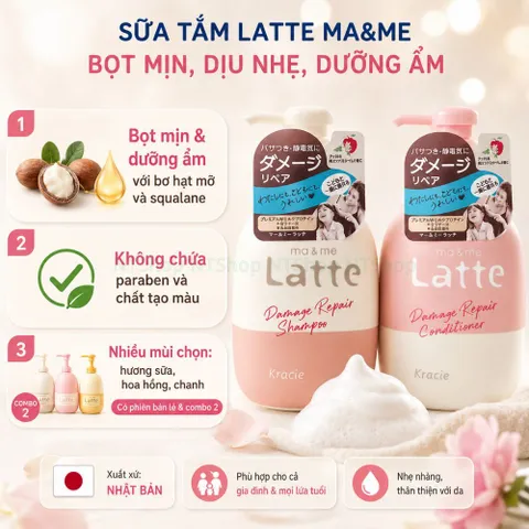 Dầu Gội - Xả Kracie Ma & Me Latte chai 490ml