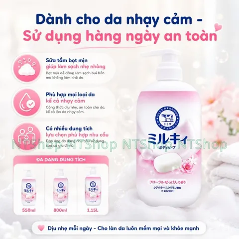 Sữa tắm bọt mịn COW Milky Body Soap Nhật Bản Dưỡng Ẩm Cho Da Không Paraben Cho Cả Gia Đình