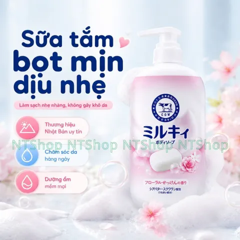 Sữa tắm bọt mịn COW Milky Body Soap Nhật Bản Dưỡng Ẩm Cho Da Không Paraben Cho Cả Gia Đình
