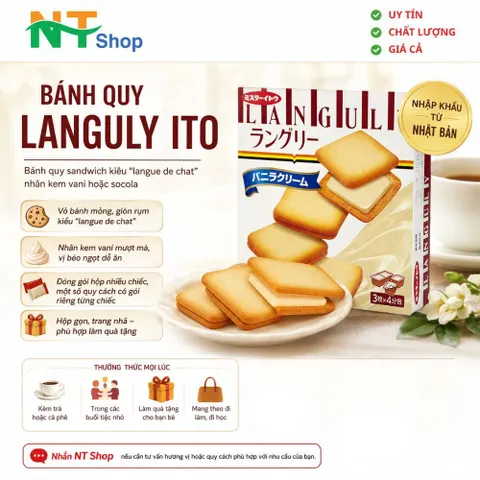 Bánh quy Languly ITO Nhật Bản - Vỏ Mỏng Giòn Nhân Kem Vani hoặc Socola Matchamềm mịn - hộp 12 cái tiện Lợi