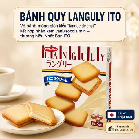 Bánh quy Languly ITO Nhật Bản - Vỏ Mỏng Giòn Nhân Kem Vani hoặc Socola Matchamềm mịn - hộp 12 cái tiện Lợi
