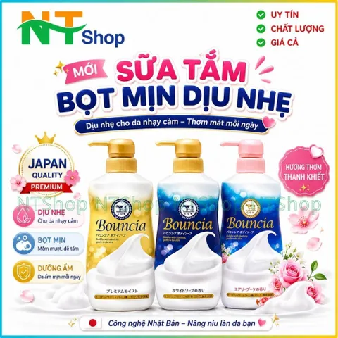 Sữa Tắm Bọt Mịn Bouncia Premium Moist Nhật Bản - Dịu Nhẹ Không Gây Khô Da Phù Hợp Mọi Loại Da