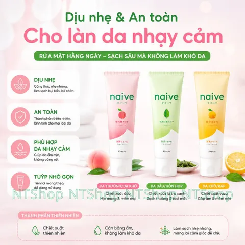 Sữa rửa mặt Kracie NAIVE FACE WASH Nhật Bản Làm Sạch Bụi Bẩn, Bã Nhờn Từ Thiên Nhiên