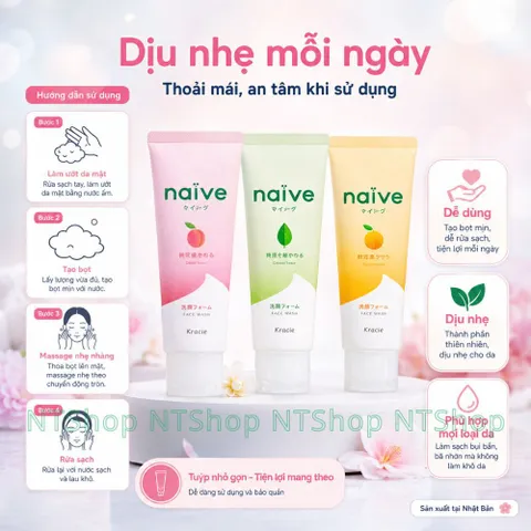 Sữa rửa mặt Kracie NAIVE FACE WASH Nhật Bản Làm Sạch Bụi Bẩn, Bã Nhờn Từ Thiên Nhiên