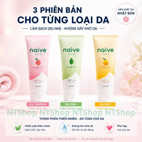 Sữa rửa mặt Kracie NAIVE FACE WASH Nhật Bản Làm Sạch Bụi Bẩn, Bã Nhờn Từ Thiên Nhiên