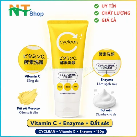 Sữa rửa mặt tạo bọt Vitamin C CYCLEAR - làm sạch sâu với enzyme và đất sét Morocco hỗ trợ sáng mịn