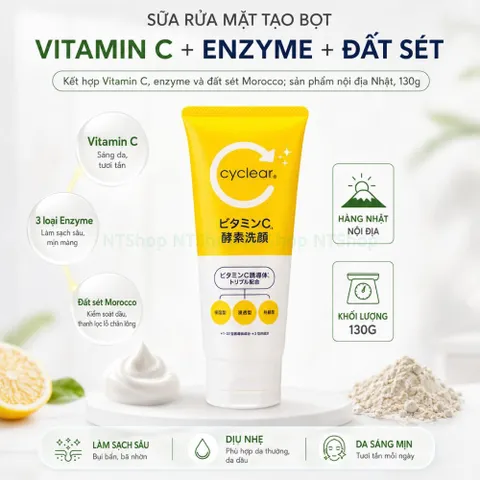Sữa rửa mặt tạo bọt Vitamin C CYCLEAR - làm sạch sâu với enzyme và đất sét Morocco hỗ trợ sáng mịn