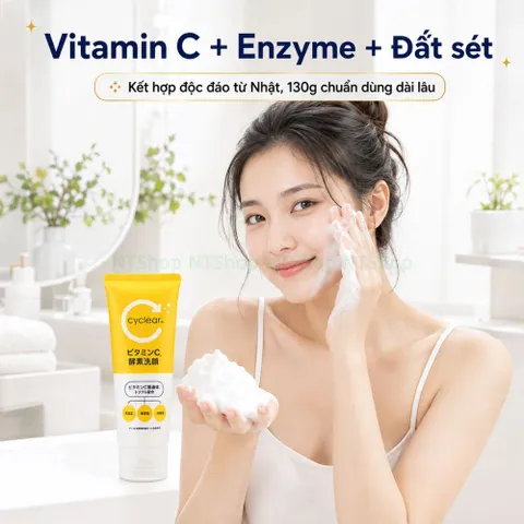Sữa rửa mặt tạo bọt Vitamin C CYCLEAR - làm sạch sâu với enzyme và đất sét Morocco hỗ trợ sáng mịn