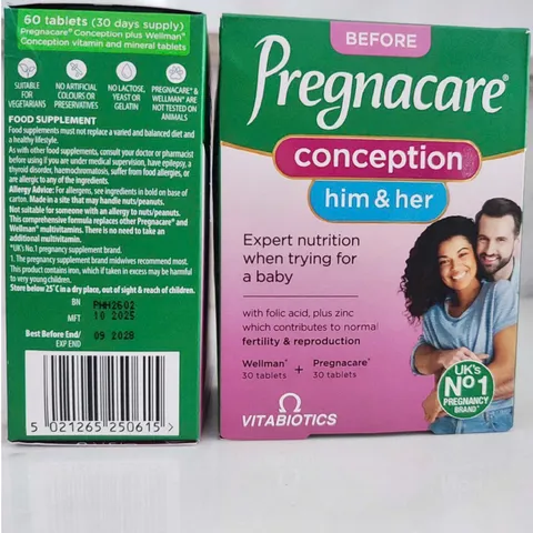 [Mẫu Mới] Viên uống Tăng Khả Năng Thụ Thai Vitabiotics Pregnacare Him & Her Conception 60 viên - Đẩy Nhanh Quá Trình Mang Thai Tự Nhiên - S/P Chuẩn UK