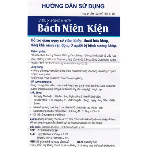 Viên xương khớp Bách Niên Kiện - giảm nguy cơ vi.êm khớp, thoái hóa khớp, tăng khả năng vận động