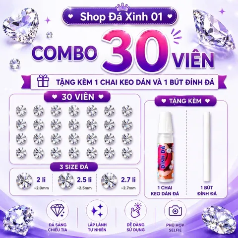 [freeship ]ĐÁ ĐÍNH  Combo 30 Viên tặng kèm Keo Dán và Bút- có kèm hướng dẫn sử dụng- đá đính trang trí đẹp