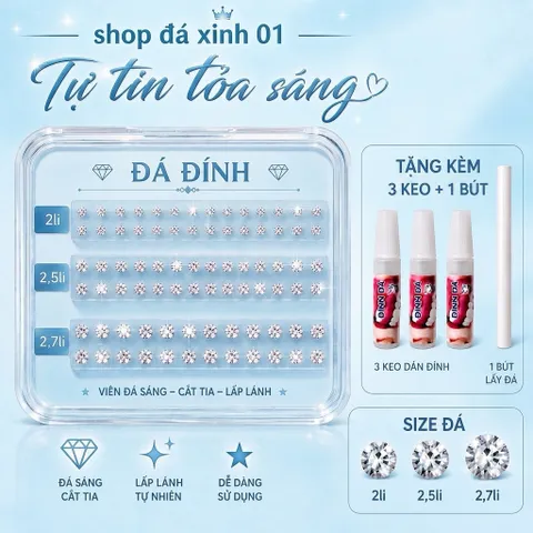 combo 50 viên đá đính- loại chân bằng- tặng kèm dụng cụ tự đính - đá đính trang trí