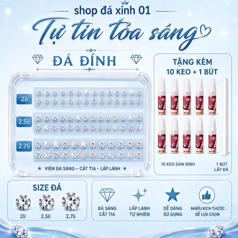 Sỉ 500 Viên Đá Đính- loại Chân Bằng-2li, 2,5li, 2,7li - kèm dụng cụ tự đính tại nhà- đá đính trang trí